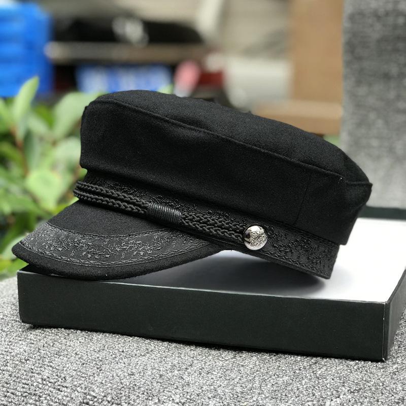 Hat Sky Versatile Cap Lace Octagonal Hat Woolen Beret Flat Top Hat Female Tide