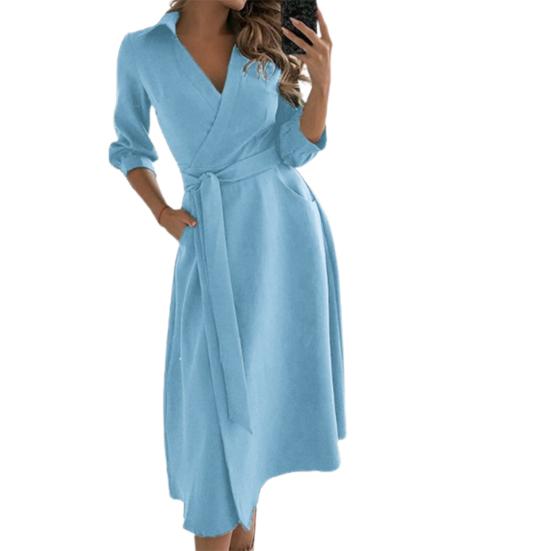 Weibliches Kleid mit Blumenmuster, tiefem V-Ausschnitt, Vintage-Gürtelkleid