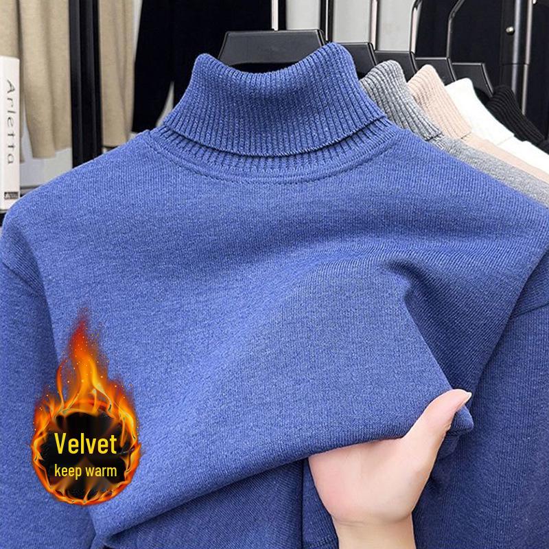 Men's One-Piece High-Neck Fleece Sweater, Autumn & Winter Thickened Warm Wool Knit Base Layer