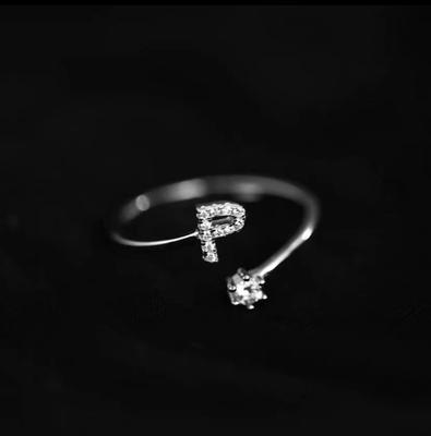 Fashion 925 Silver 26 Letter Ring Sparkling Diamond Zircon Open Ring Index Finger Your Ring Birthday Party Jewelry