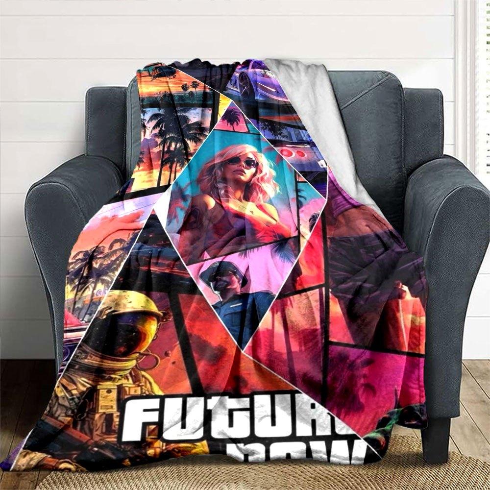 1 peça Cobertor Macio de Flanela Grand Theft Auto com Estampa de Designer Um cobertor aconchegante para todas as estações, perfeito para o sofá, cama, escritório