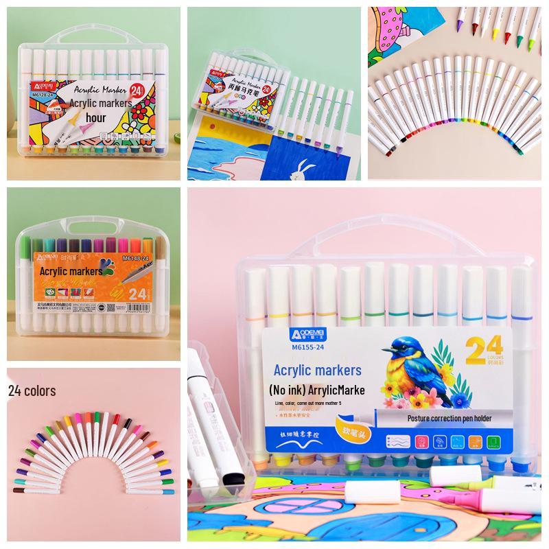 Haltungsverbessernde Acryl-Markerstifte - 24 Farben für Kunst von Schülern und Kindern, DIY-Notizbücher und zum Ausmalen
