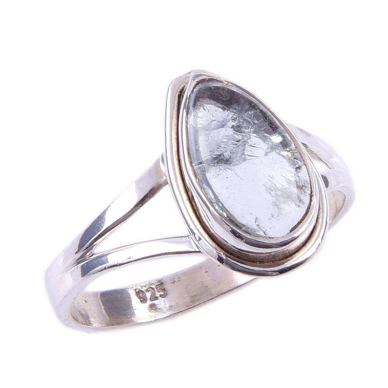 Natural Aquamarine Gemstone Handmade 925 Solid Sterling Silver Ring Size 8 m1Q14