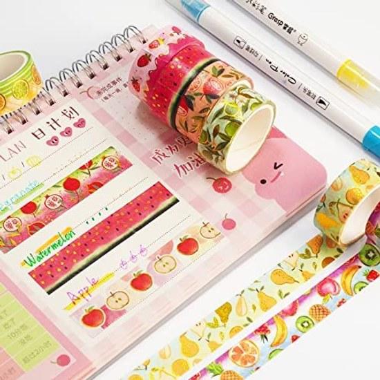 Fruit Pattern Masking Tape Set 10 Rolls Creativity Gold Foil Washi Womens Style Packaging DIY Crafts (Orchard)