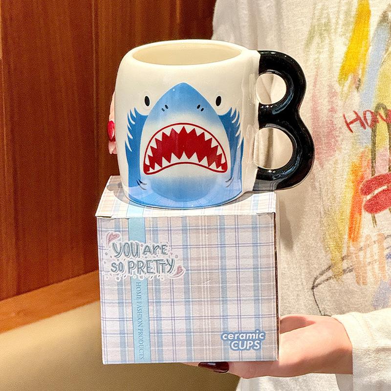 Shark ceramic mug cute girl birthday gift water cup office breakfast coffee cup girlfriend souvenir