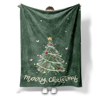 Green Christmas Tree Printed Blanket for Sofa Bed Travel Camping Living Room Office Conditioning Blanket for All Seasons Gifts