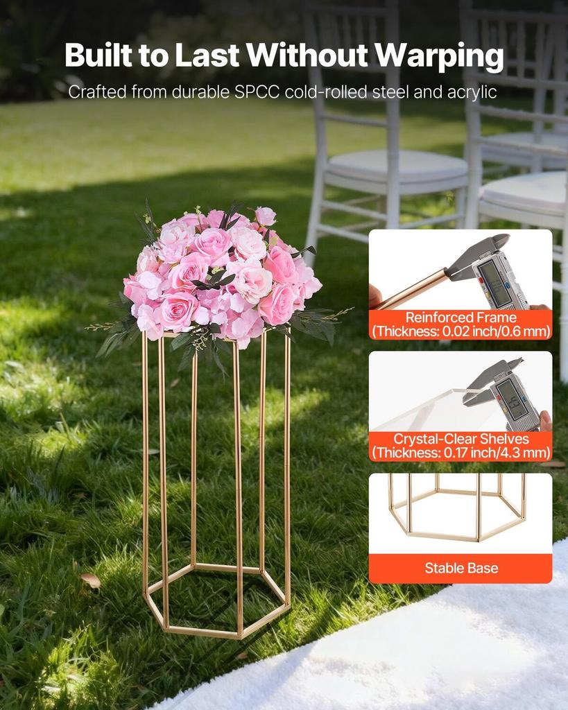 Wedding Flower Stand, 10PCS 60cm Column Flower Stand, Floral Stands with Acrylic Laminate, Hexagonal Cubic Floral Display Rack for Wedding, Party,