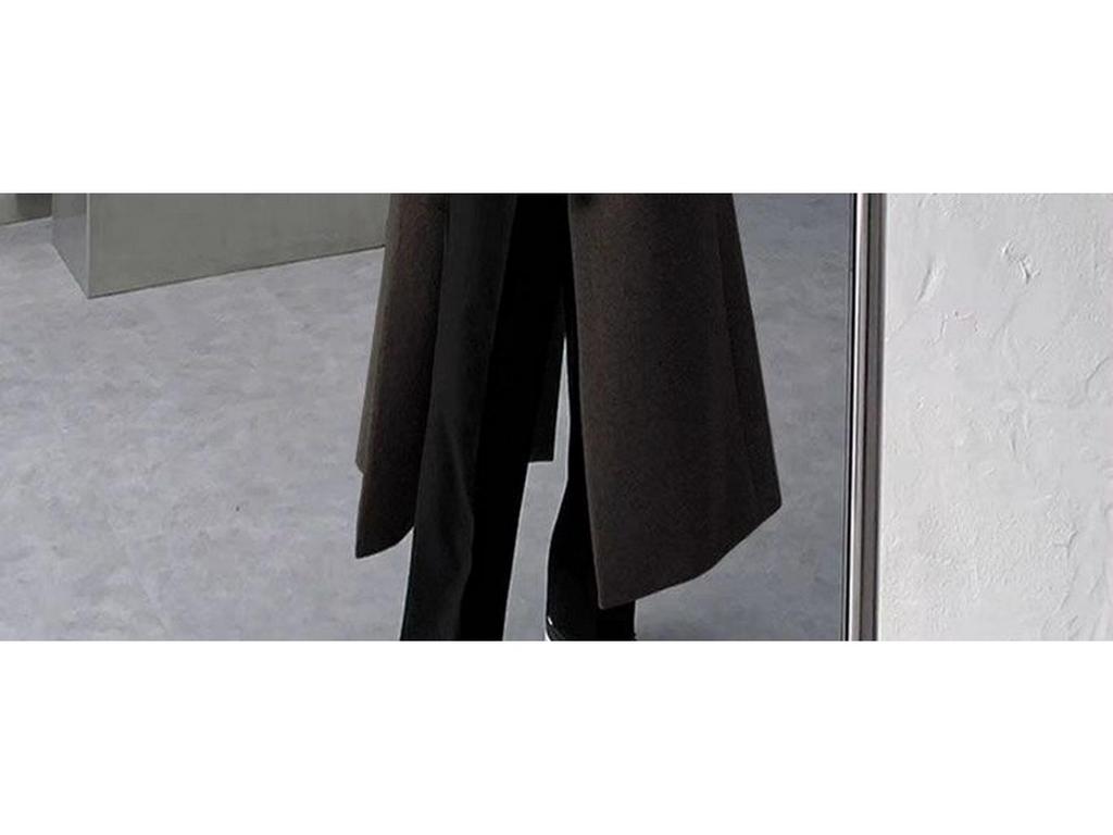 Men's Black Mid-Length Woolen Trench Coat – Autumn/Winter Loose Fit, Thickened Korean Style.