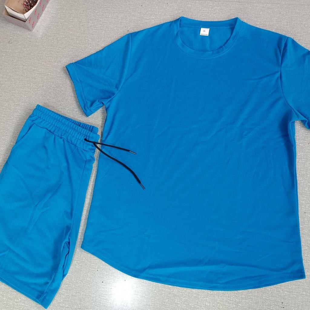 New Men's Summer Street Men's Short-sleeved Shorts Two-piece Men's Casual Sports Large Size Suit Men