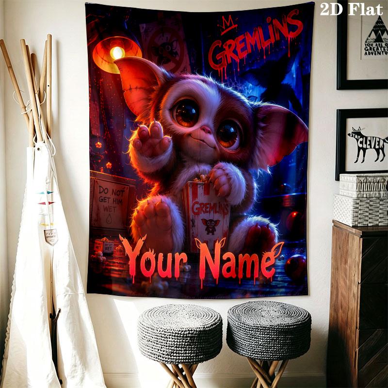 Gremlins Gizmo Custom Name Wall Tapestry Aesthetic Wall Hanging Printed Fabric Blanket Decorative Tapestries for Bedroom Living Room Home Decor