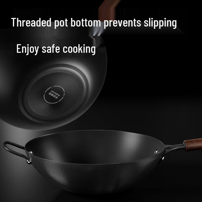 COOKER KING Uncoated Wrought Iron Flat Bottom Wok