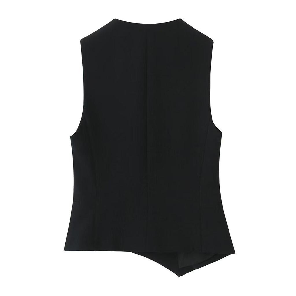 TAOP&ZA Women's Spring/Summer V-Neck Asymmetric Sleeveless Casual Vest