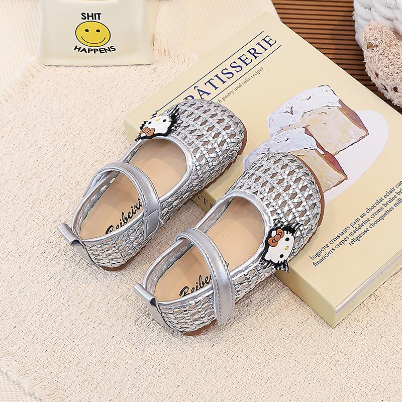 

Sweet Hollow Weave Girls Casual Shoes Korean Soft Sole Breathable Pearl Princess Shoes size 23 серебряный