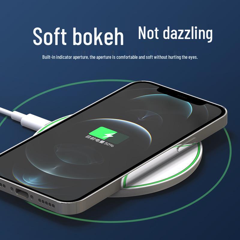 Ultra-Thin Round 50W Wireless Charger for Apple & Huawei Phones - 15W Desktop Charging Pad