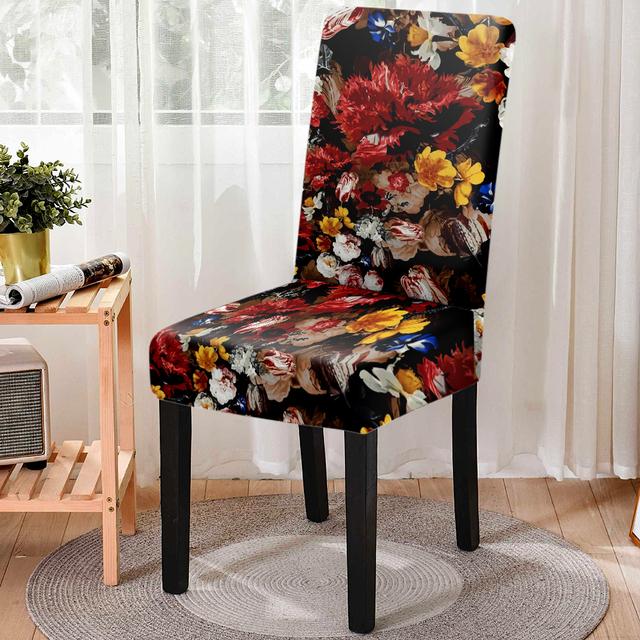

Эластичный чехол на сиденье из спандекса с принтом цветочной группы, съемный чехол на обеденный стул с высокой спинкой, моющиеся кухонные табуретки Universal Size