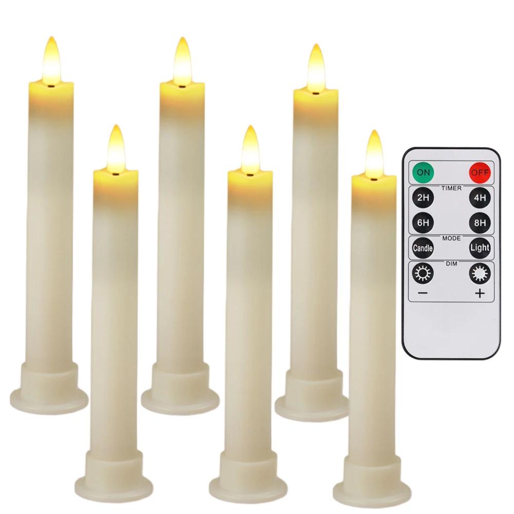 Long Christmas LED Candle with Remote Timer Flameless Ivory Taper Candles Battery Powered Church Flickering Candlesticks Light