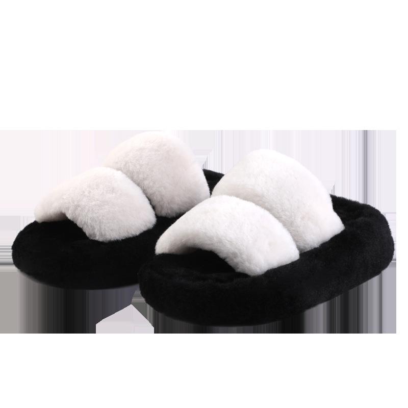 

Thick-bottomed cotton slippers women s fluffy autumn and winter new two bars solid color heightening one-word slippers outer wear home 36-37