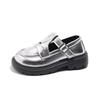 Girls Leather Shoes for Party Wedding 2024 Britain Style Fashion Sliver Children Princess Shoes Non-slip Kids School Flat Shoes