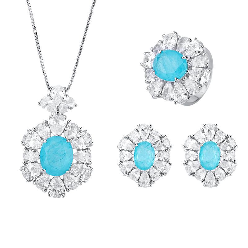Jewelry Set Simulation Paraiba Pendant 10 * 12 Stud Earrings 6 * 8 Three-Piece Set