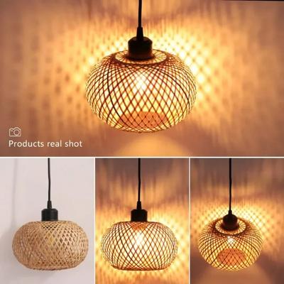 Hand-woven Bamboo Pendant Lamp Chandelier Hanging Lamp Rattan Pendant Light Fixture Restaurant Dining Room Indoor Lighting