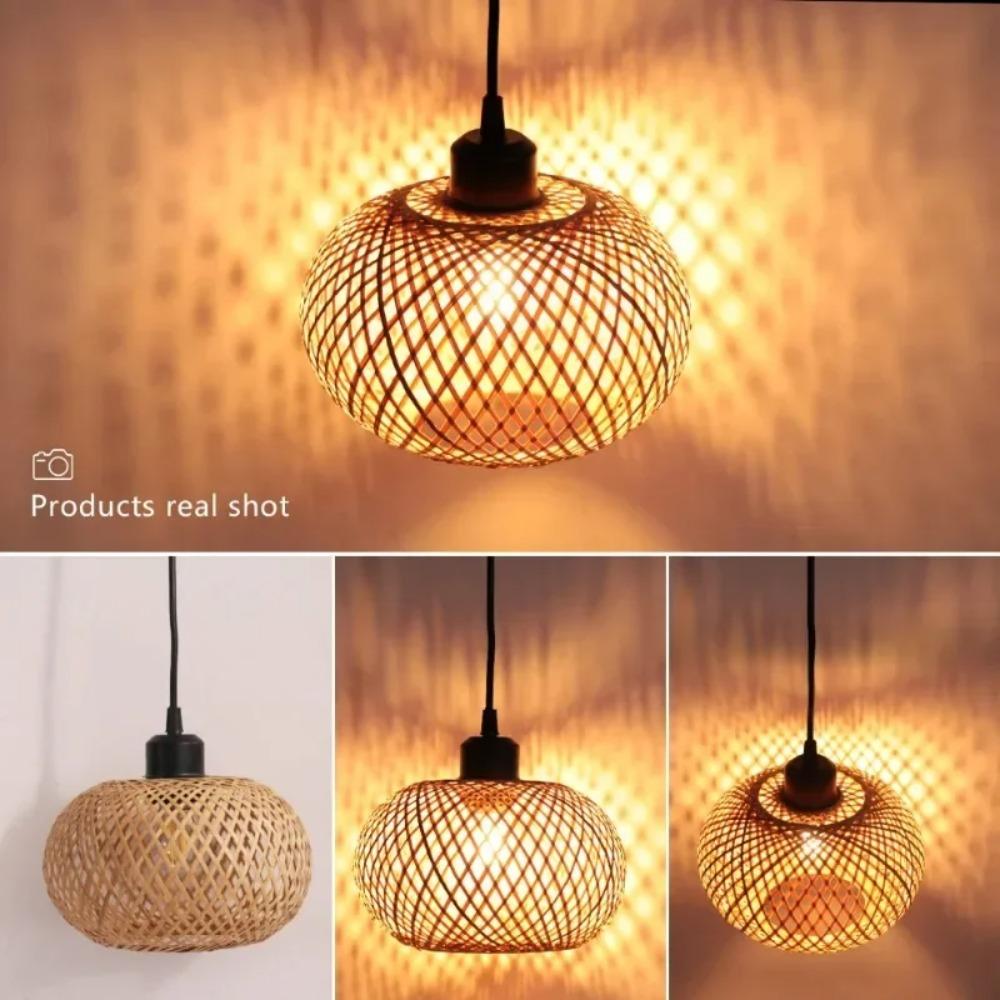Hand-woven Bamboo Pendant Lamp Chandelier Hanging Lamp Rattan Pendant Light Fixture Restaurant Dining Room Indoor Lighting