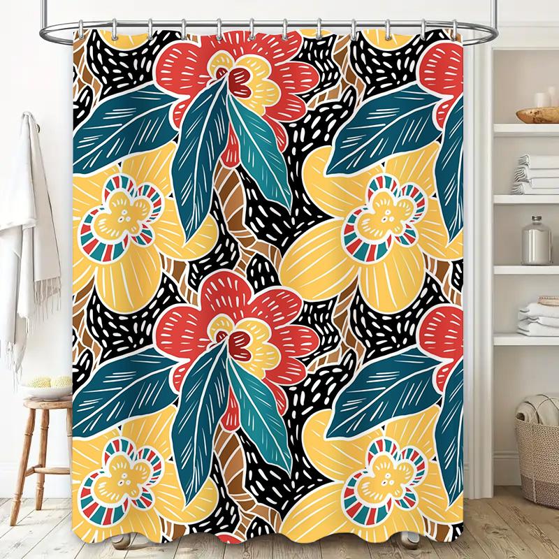 Bright Floral Shower Curtain Waterproof Fabric Bathroom Decor Customizable Size Option Available for Purchase Online