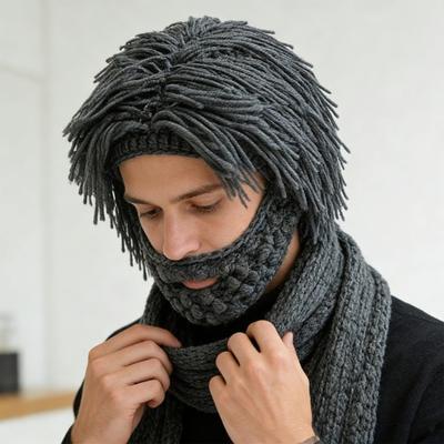 Yousheng Vlněná čepice s odnímatelným vousem Teplá Pohodlná Punkový Styl Čepice Halloweenské Vánoční Večírky Cosplay Doplněk