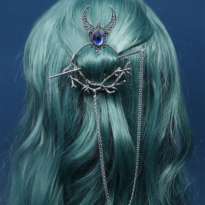 Vintage Viking Unique Witch Hair Stick Women's New Moon Branch Glass Gem Hair Accessories Hairpin Party Accessories