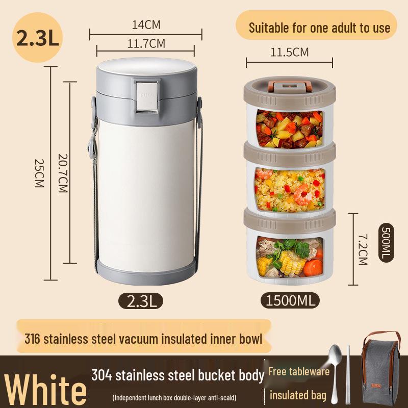 Stainless Steel Insulated Multi-Layer Lunch Box for Office Workers - Large Capacity, Long-Lasting Heat Retention Bento Bucket