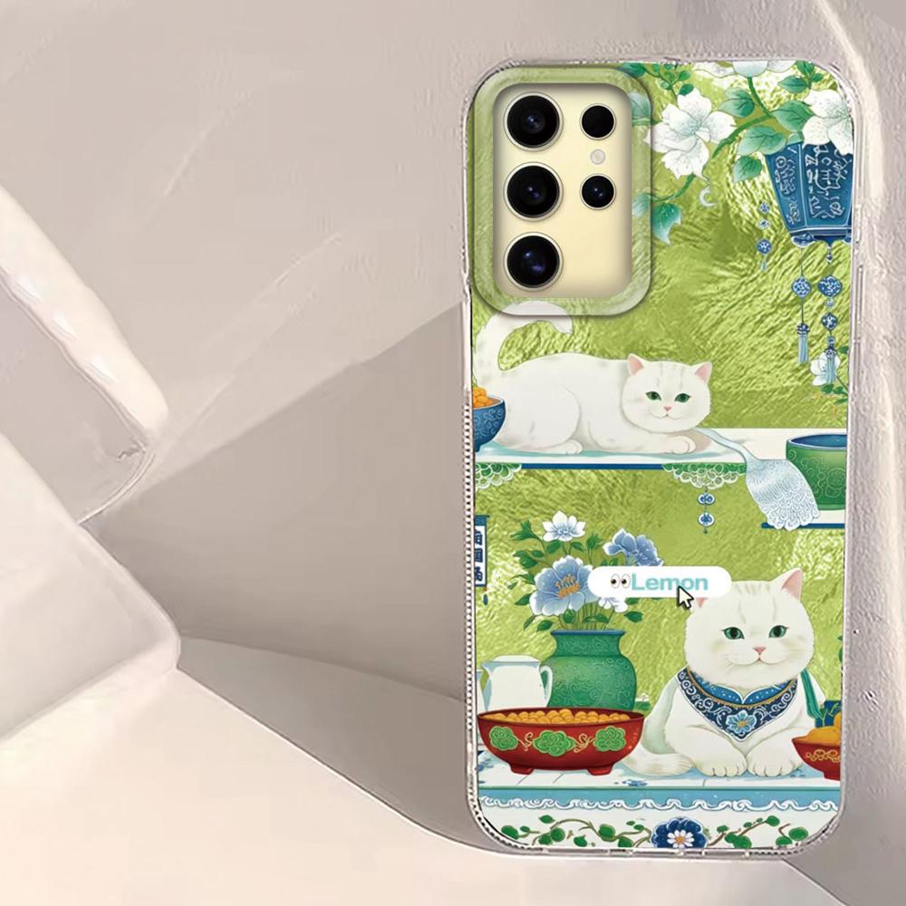 Cute Cat Flower Vortex Pattern Women Gilrs Phone Case for Samsung Galaxy S25 Edge S24 S23 S22 S21 FE Plus Ultra Shell Bags Cover