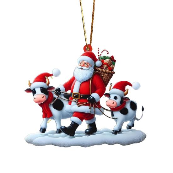 Christmas Ornament 2D Acrylic Dog Bear Bee Rabbit Rooster Hanging Decoration Cartoon Animals Xmas Tree Pendant for Home Party Decor