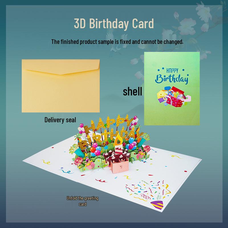 3D Pop-up Birthday Cake Greeting Card with Customizable Message and Logo for Employees and Customers