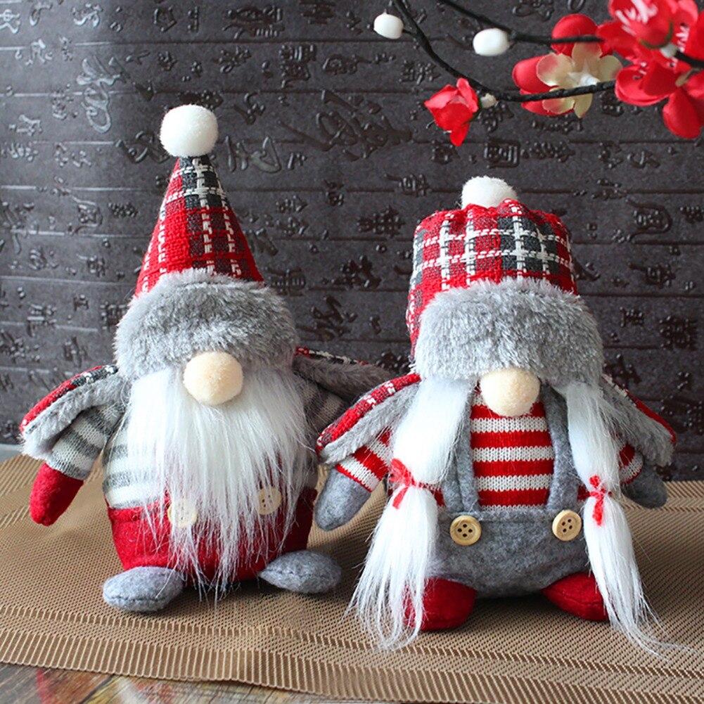 Lovely Braids Faceless Doll Plaid With Cap Forest Old Man Figures Home Plush Tabletop Decorations