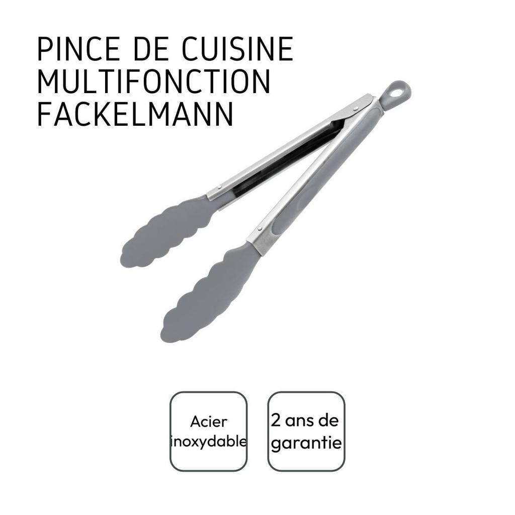 Pince de cuisine multifonctions - FACKELMANN - FCK41118 - Acier inoxydable - Plastique - Gris