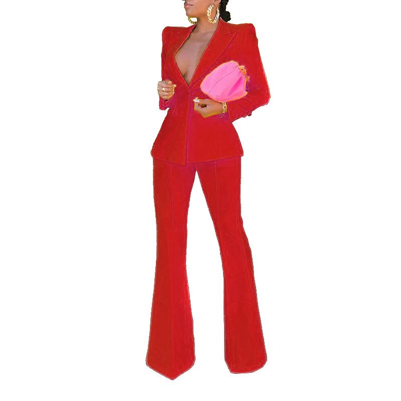 Autumn 2022 European & American Slim-Fit Suit Jacket with Flared Pants for Women