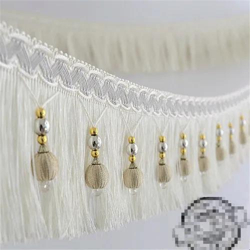 12meters Braided Beads Hanging Ball Tassel Fringe Trimming Applique Fabric Trimming Ribbon Band Curtain Table Wedding Decorated