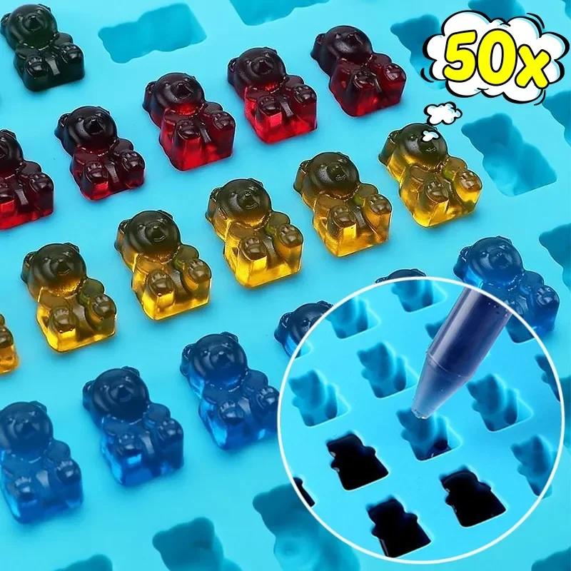 Silicone Mini Gummy Bear Mold DIY Chocolate Jelly Candy Cake Fondant Mould with Dropper Household Making Mold Baking Supplies