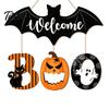 Wall Hanging Party Decoration Halloween BOO Door Sign, Spooky Bat Welcome Wooden Ghost Pumpkin Decorative Sign Black Cat Hanger Ornaments for