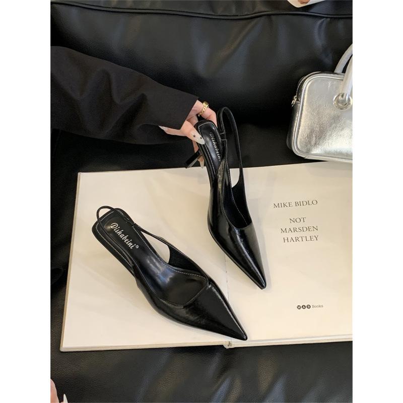 2025 spring and autumn new fashion versatile high heels pointed head temperament bag head sandals fairy shoes French rear