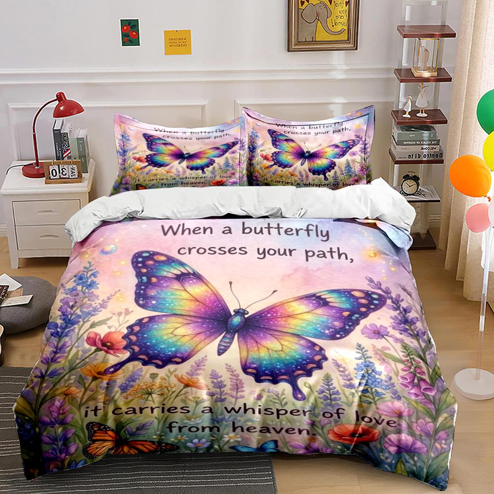 Butterfly and Floral Whisper Bedding Set Bedding set (1 duvet cover, 2 pillowcases, duvet not included) 135x200cm