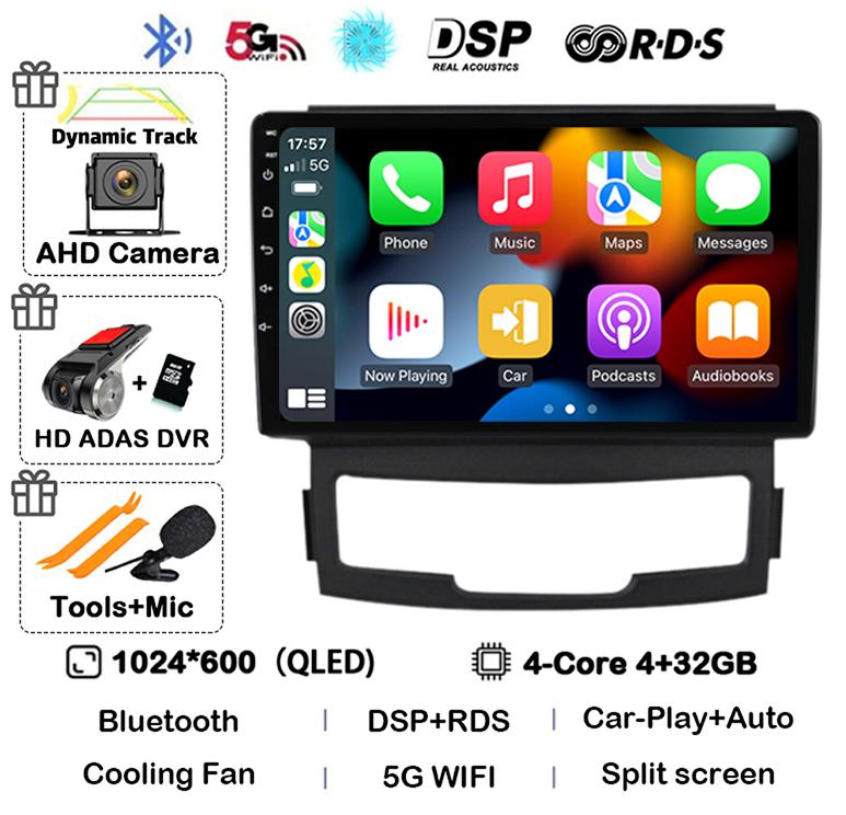 Android 14 Carplay Auto WIFI+4G For SsangYong Korando 3 Actyon 2 2010 2011 2012 2013 Car Radio Navigation GPS Multimedia Player