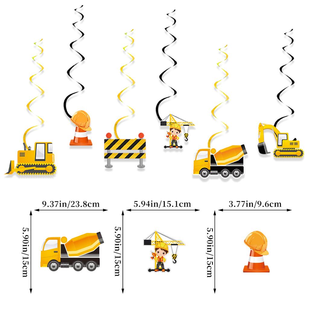 Children'S Birthday Party Decoration Excavator Pulling Flag Vortex Construction Truck Forklift Cake Sticker