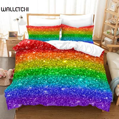 Farbverlauf Bettbezug Set Mikrofaser Regenbogen Streifen Glitzer Pailletten Bettdeckenbezug Doppel Queen King Size 2/3-teilig Bettdeckenbezug