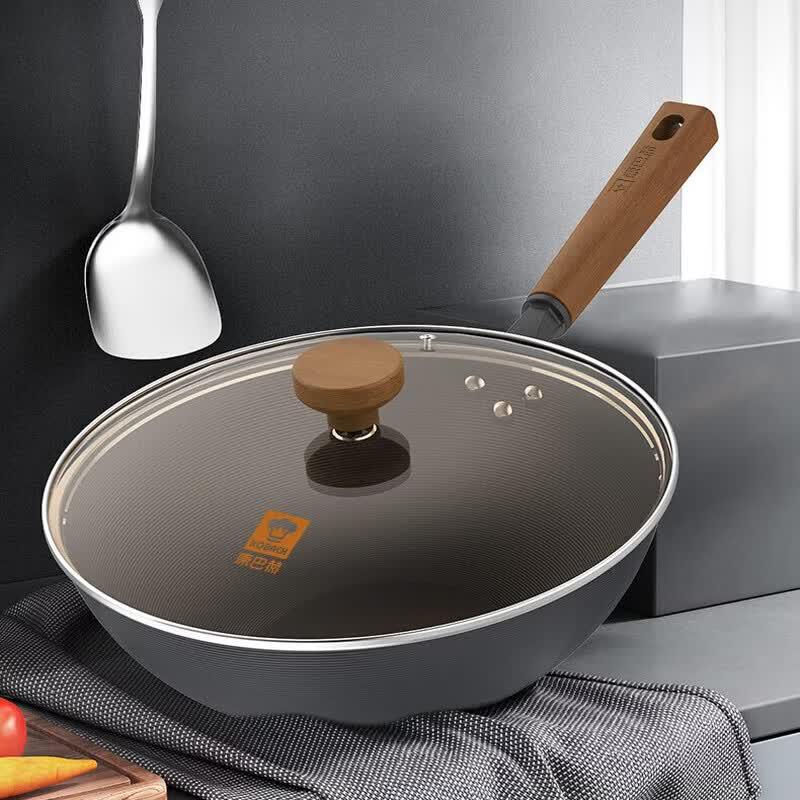 KOBACH 32cm Uncoated Deep Nitrided Wok with Spatula Set