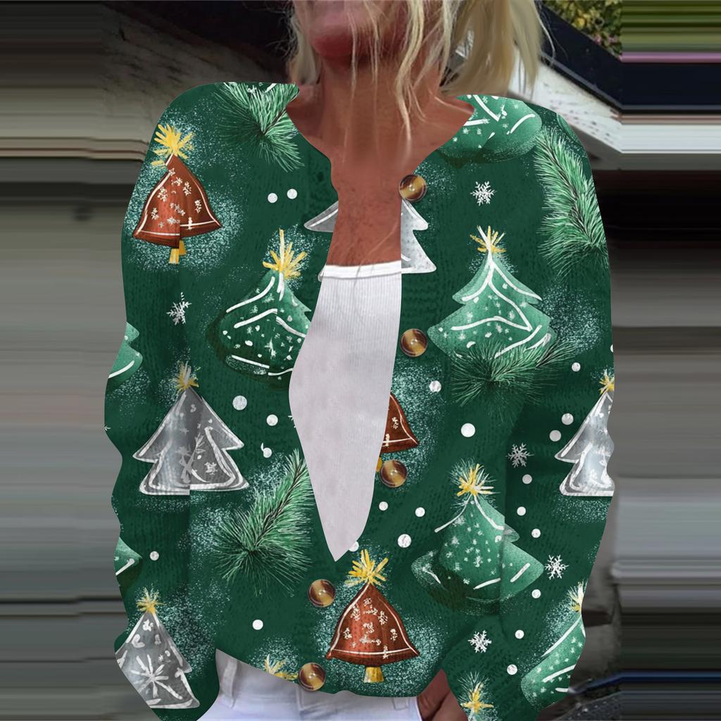 Women's Fashion Printed Long Sleeve Knitted Cardigan Button Down Jacket