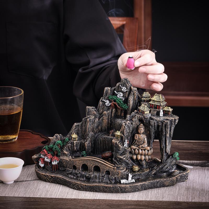 Große Möbelornamente, Rückfluss-Räuchergefäß, Räucherstäbchenhalter aus Harz, buddhistisches Zubehör für die Inneneinrichtung, großes Weihnachtsgeschenk