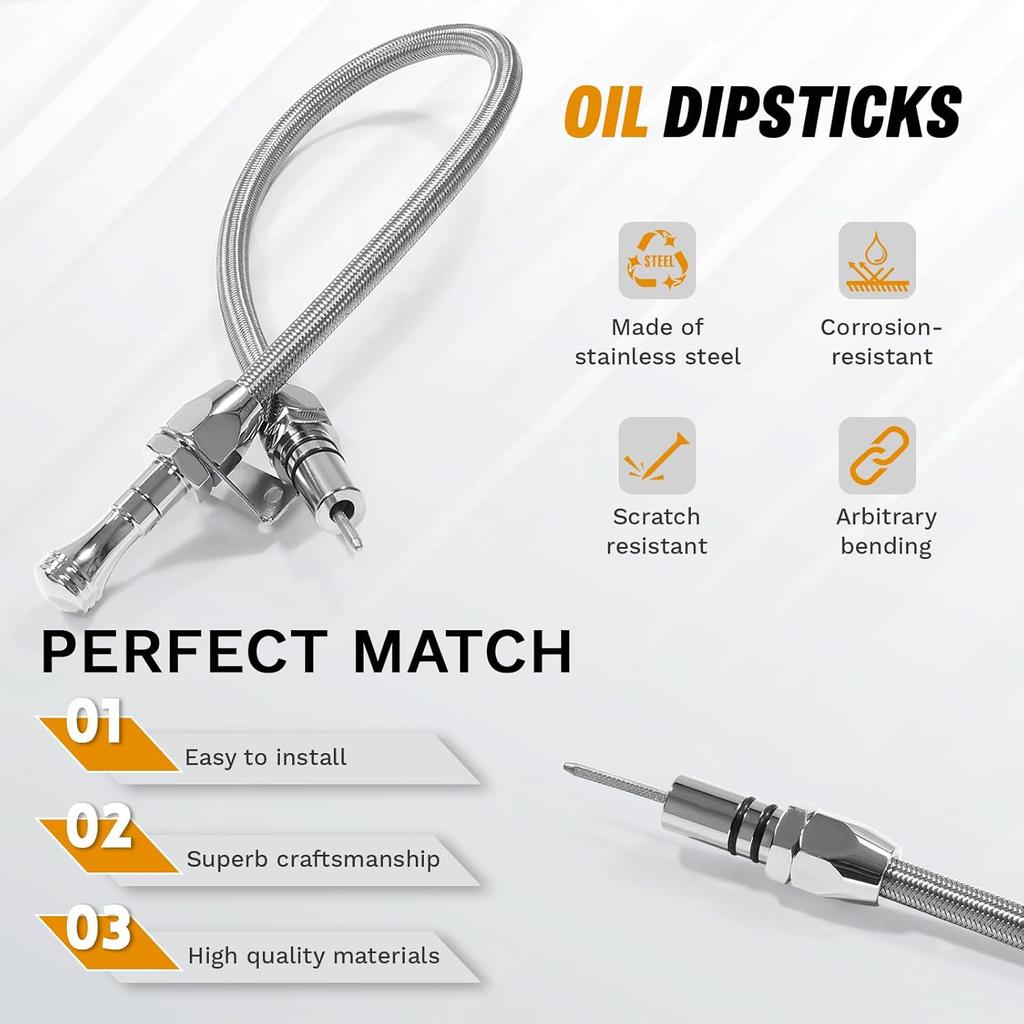 HAHAHA TH350 TH400 Turbo350 Firewall Mounted Flex Transmission Dipstick TH350/TH400 Stainless Braided Hose Compatible With GM/Chevy TH350/TH400