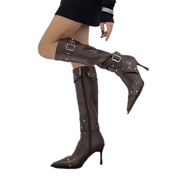 Pointed High-heeled Boots Women's Autumn and Winter 2025 New European and American Knee-length Boots Thin-heeled High-heeled Knight Boots
