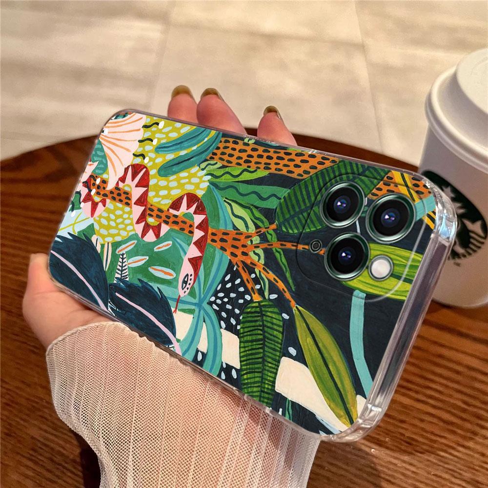 Jungle Art Illustration Snake Cats Sloth Case For Apple iPhone 17 16 15 14 13 12 11 Pro Max 16 Plus 16E 17Air 17Pro Phone Cover