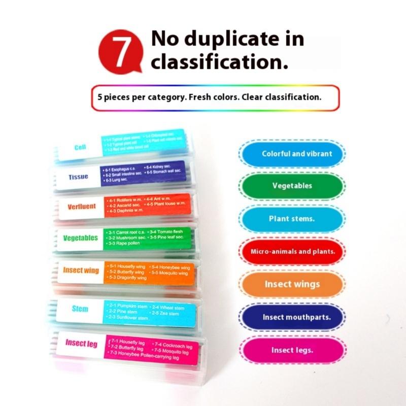 Educational Biology Slide Set 35pcs Featuring Seven Classified Specimens Suitable for Students & Research Applications